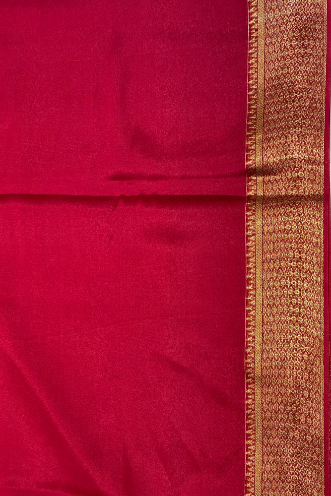 Reddish Pink Brocade Crepe Khaddi Saree, With Blouse