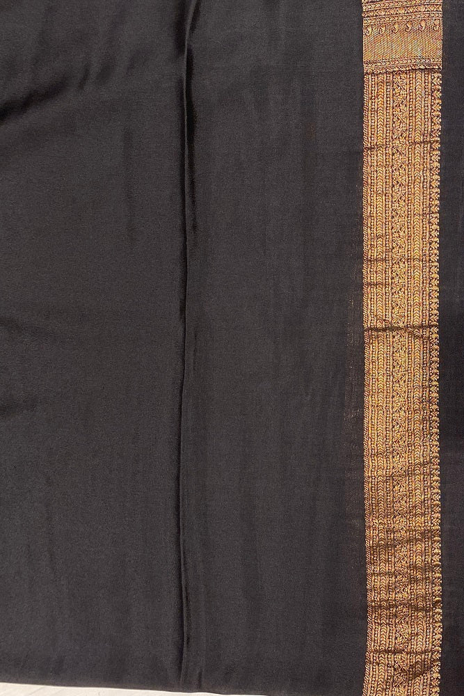 Black Brocade Crepe Khaddi Saree, With Blouse