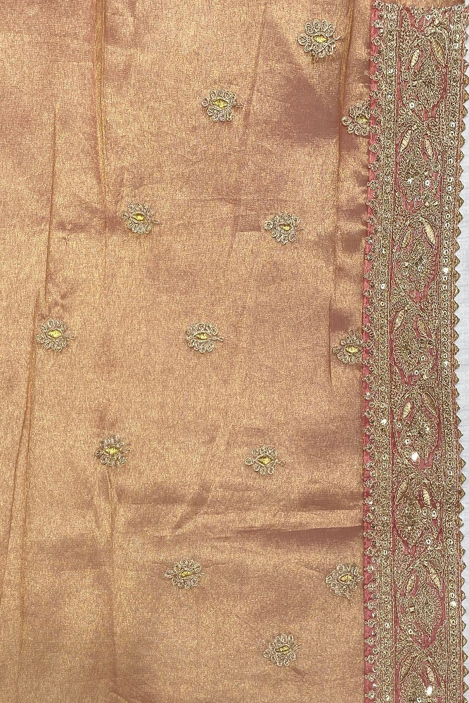Peach Tissue Banarasi Embroidery Saree With Unstiched Blouse