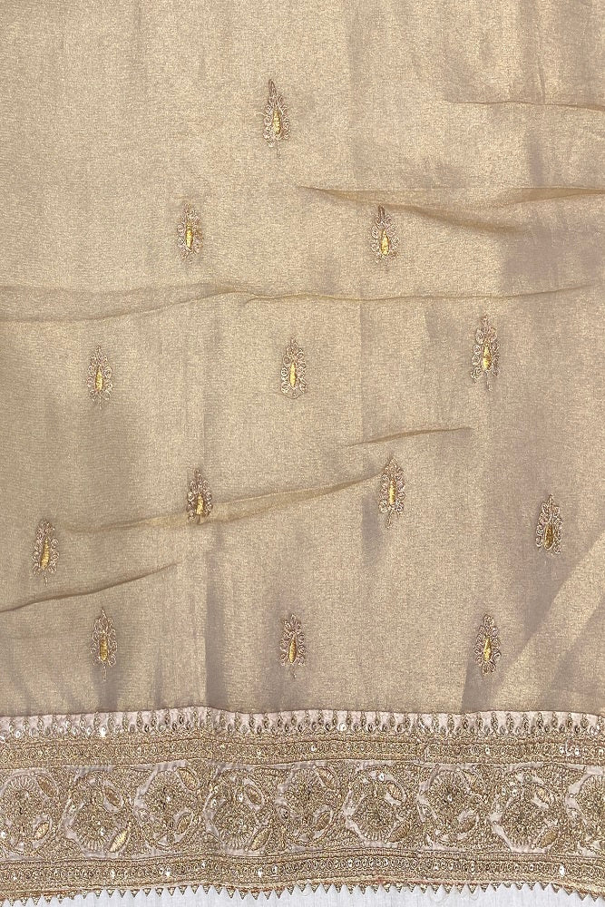 Offwhite Tissue Banarasi Embroidery Saree With Unstiched Blouse