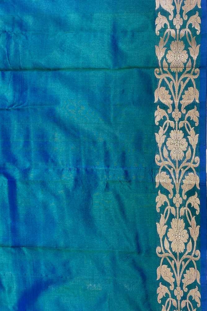 Peacock Blue Katan Silk Banarasi Hand Weaving Saree With Blouse