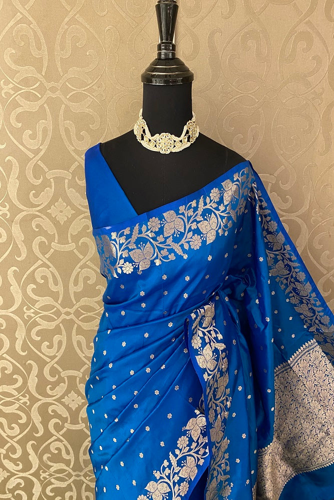 Royal Blue Katan Silk Banarasi Hand Weaving Saree With Blouse