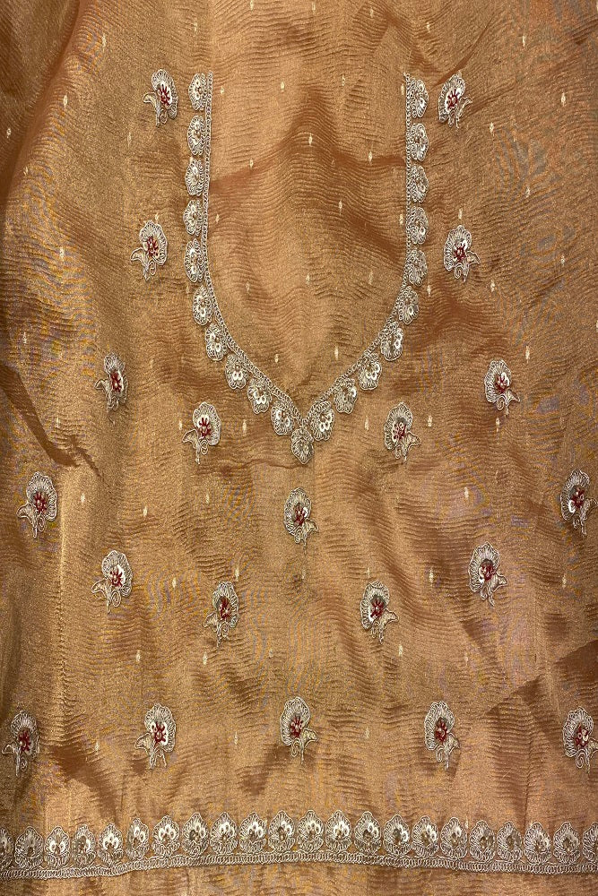 Pastel Orange Tissue Banarasi Embroidery Saree, With Unstiched Blouse