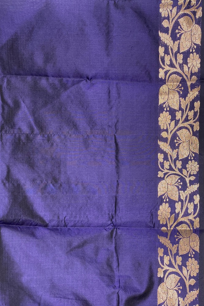 Navy Blue Katan Silk Banarasi Hand Weaving Saree With Blouse