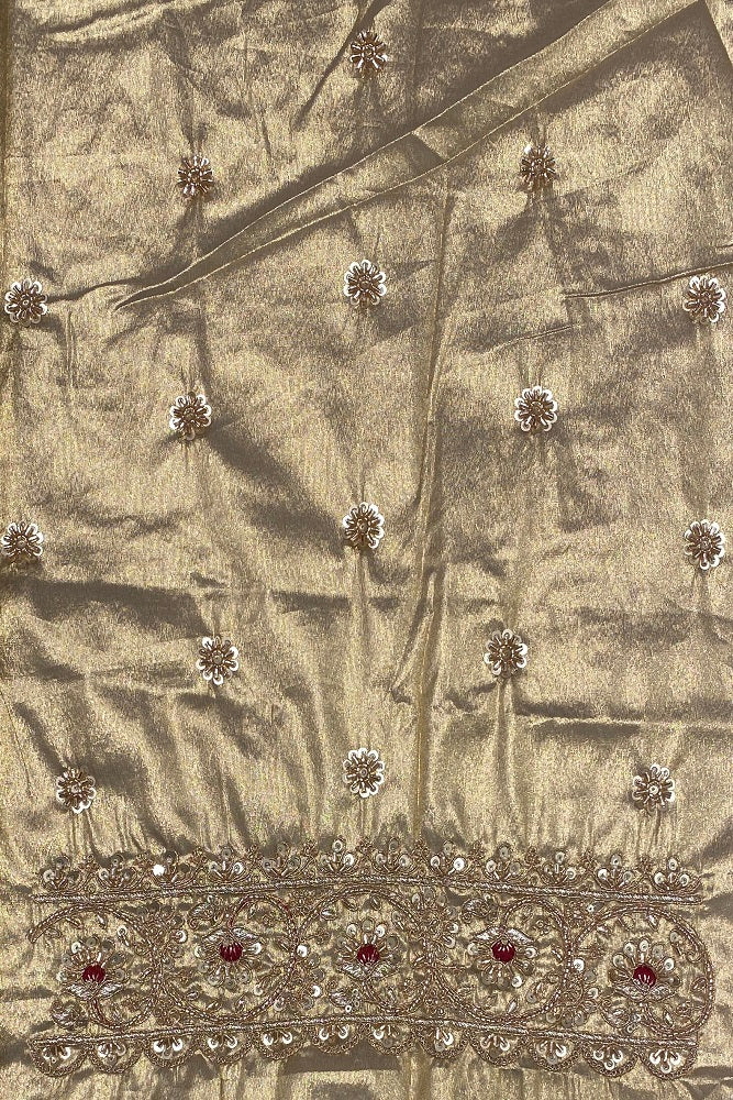 Green & Silver Tissue Banarasi Embroidery Saree, With Unstiched Blouse