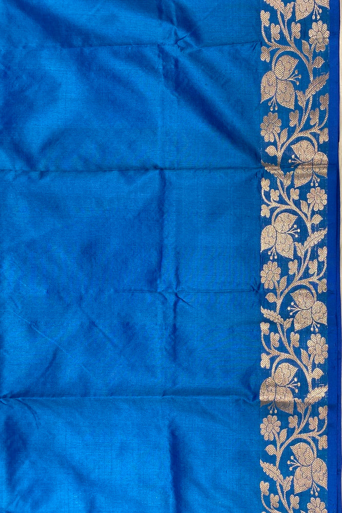 Peacock Blue Katan Silk Banarasi Hand Weaving Saree With Blouse