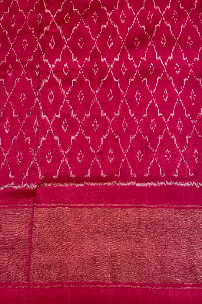 Rani & Multi Pochampally Ikat Silk Saree, White Colour Weaving With Unstiched Blouse