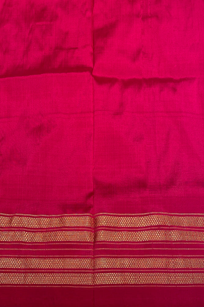 Magenta & Multi Pochampally Ikat Silk Saree, White Colour Weaving With Unstiched Blouse