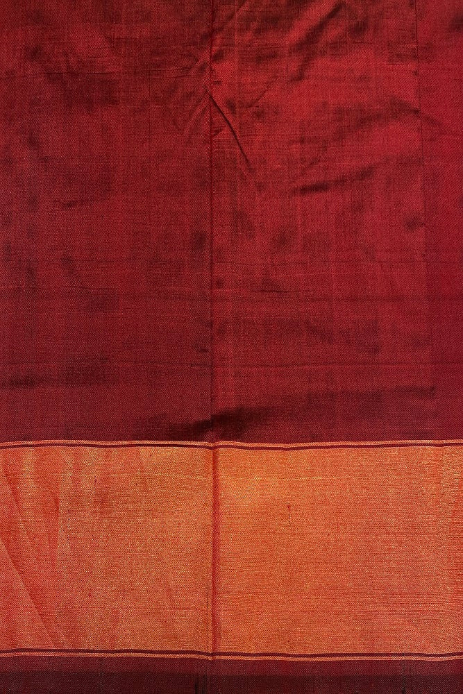 Brown & Multi Pochampally Ikat Silk Saree, White Colour Weaving With Unstiched Blouse