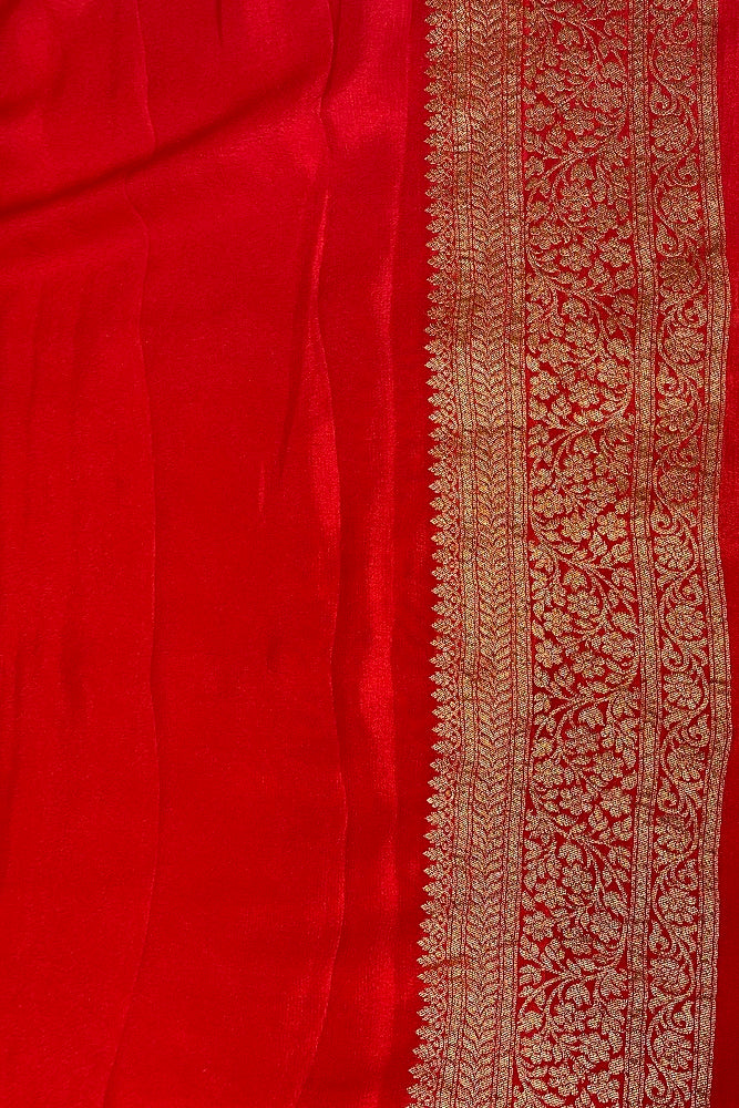 Red Brocket Crepe Silk Party Wear Saree, With Unstitched Blouse