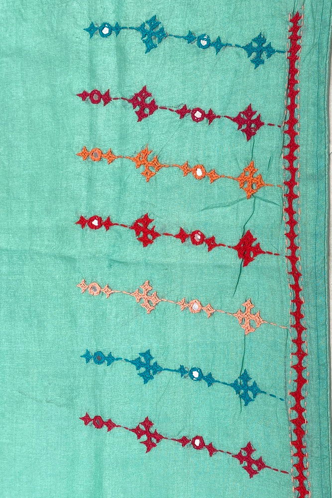 Pastel Blue Tussar Lambani Embroidery Saree, With Unstitched Blouse