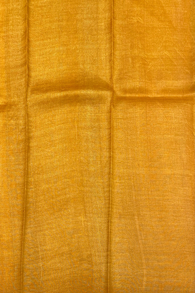 Mustard Yellow Tussar Silk Printed Saree, With Unstiched Blouse