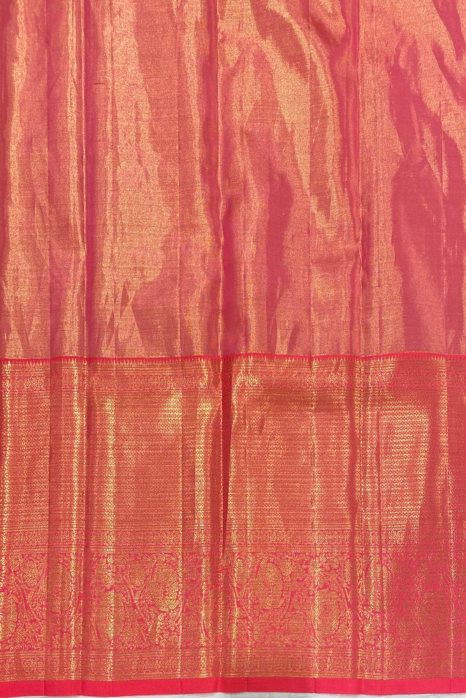 Cherry Pink Tissue Kanjeevaram Silk Saree, With Unstiched Blouse