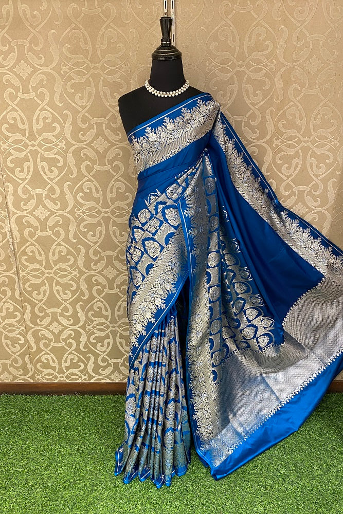 Royal Blue Uppada Silk Saree Weaving Jaal Work With Blouse