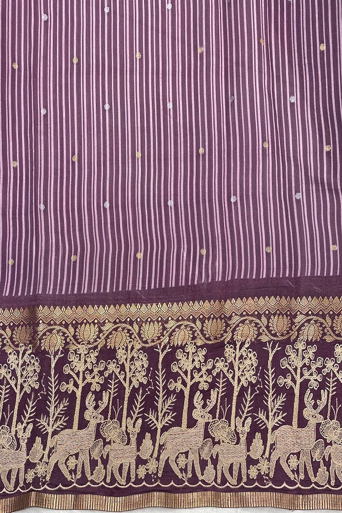 Dark Purple Organza Print & Embroidery Party Wear Saree, With Unstiched Blouse