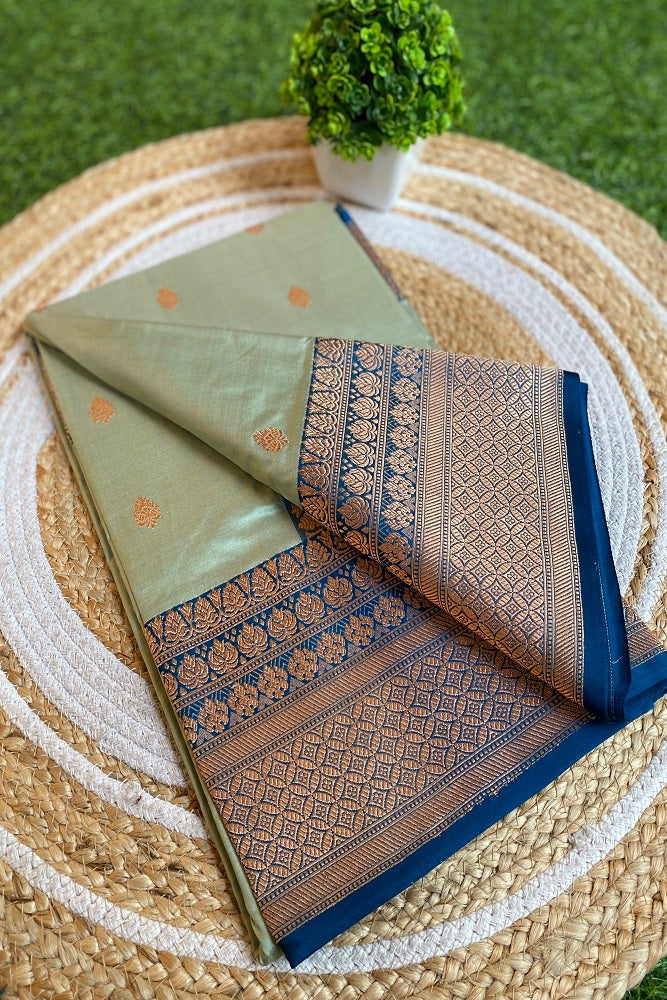 Pista Green Katan Silk Banarasi Hand Weaving Saree With Blouse