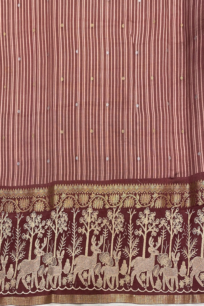 Brown Organza Print & Embroidery Party Wear Saree, With Unstiched Blouse