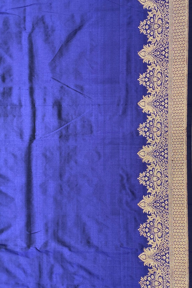Deep Blue Katan Silk Banarasi Hand Weaving Saree With Blouse