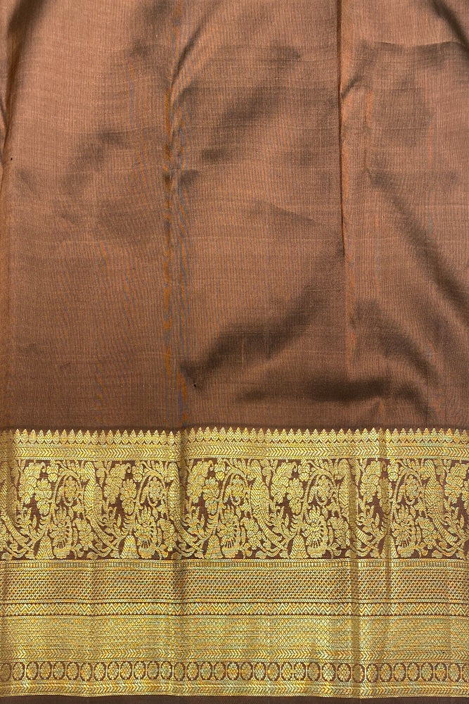 Chocolate Brown Pure Kanjeevaram Silk Saree, With Unstiched Blouse