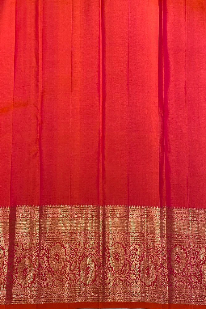 Orange & Magenta Pure Kanjeevaram Silk Saree, With Unstiched Blouse