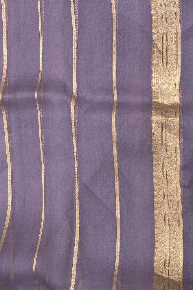 Lavender Kora Banarasi Silk Saree With Blouse Piece