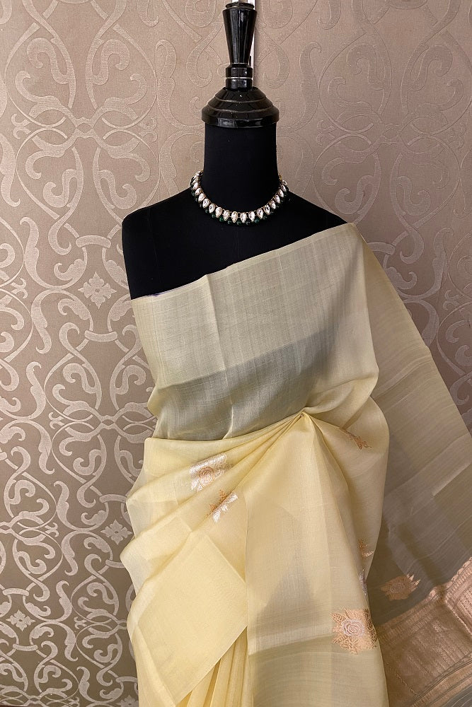 Butter Kora Banarasi Silk Saree, With Blouse Piece