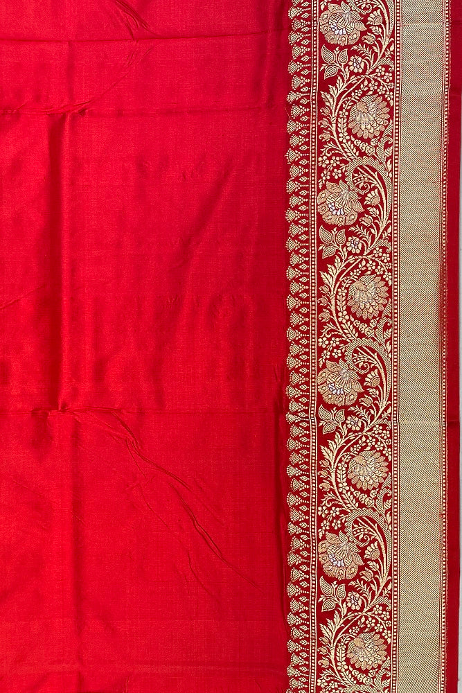 Black & Red Katan Silk Banarasi Hand Weaving Saree With Blouse