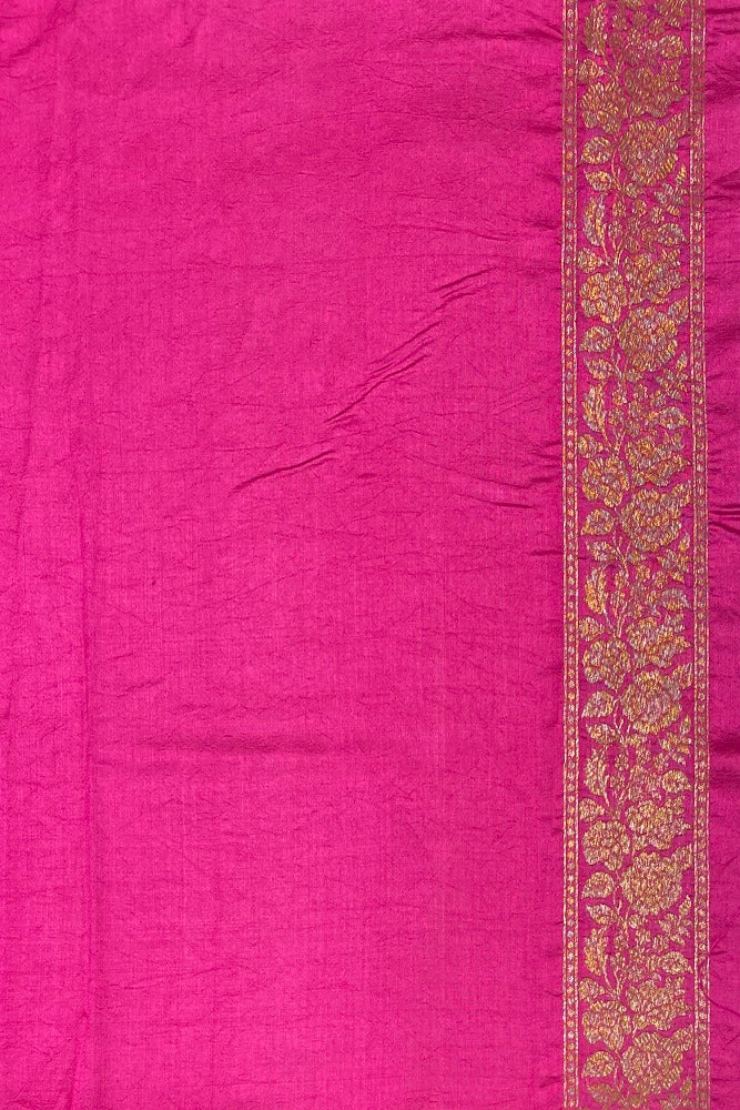 Pink Pure Munga Banarasi Silk Saree, Hand Woven Motifs With Unstiched Blouse