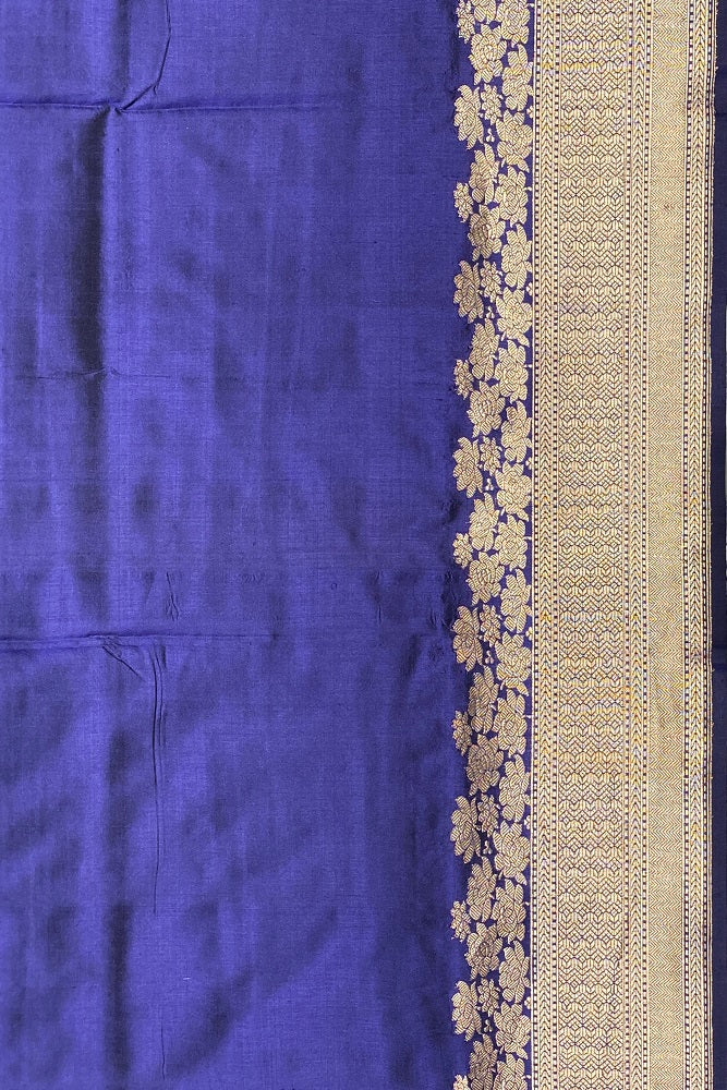 Blue Katan Silk Banarasi Hand Weaving Saree With Blouse