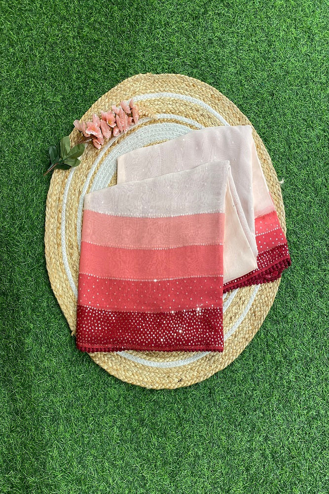 Multi Georgette Stripe Printed Saree With Sequence Work, Unstitched Blouse