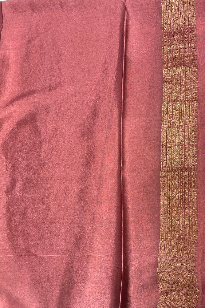 Mauve Pink Banarasi Brocade Crepe Silk Party Wear Saree, With Unstitched Blouse