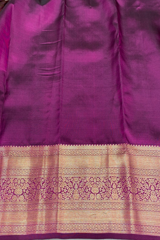 Golden Purple Pure Kanjeevaram Silk Saree, With Unstiched Blouse