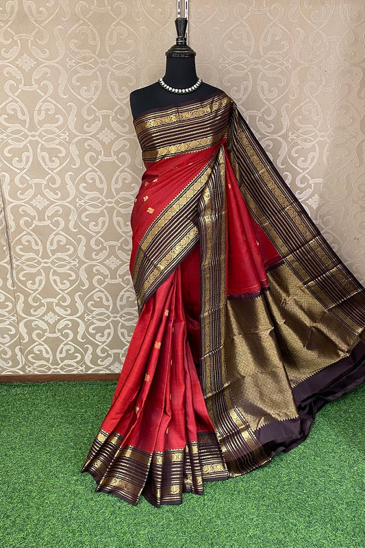 Maroon Pure Kanjeevaram Silk Saree, With Unstiched Blouse