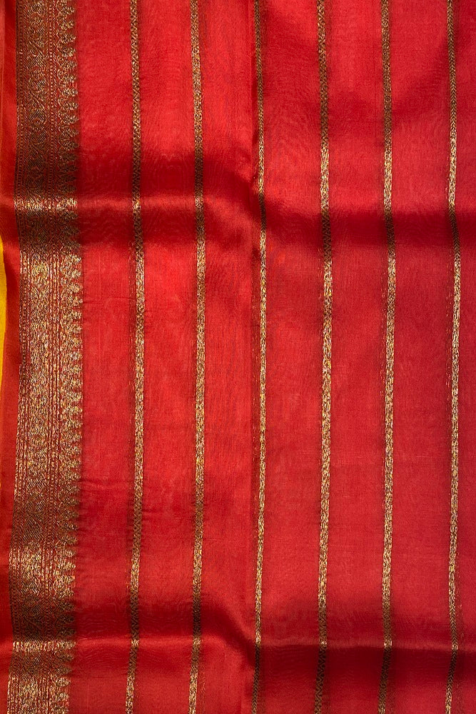 Light Yellow Kora Banarasi Silk Saree, With Blouse Piece