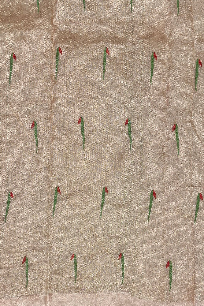 Peach Tissue Organza Silk Resham Embroidery Saree, With Unstiched Blouse