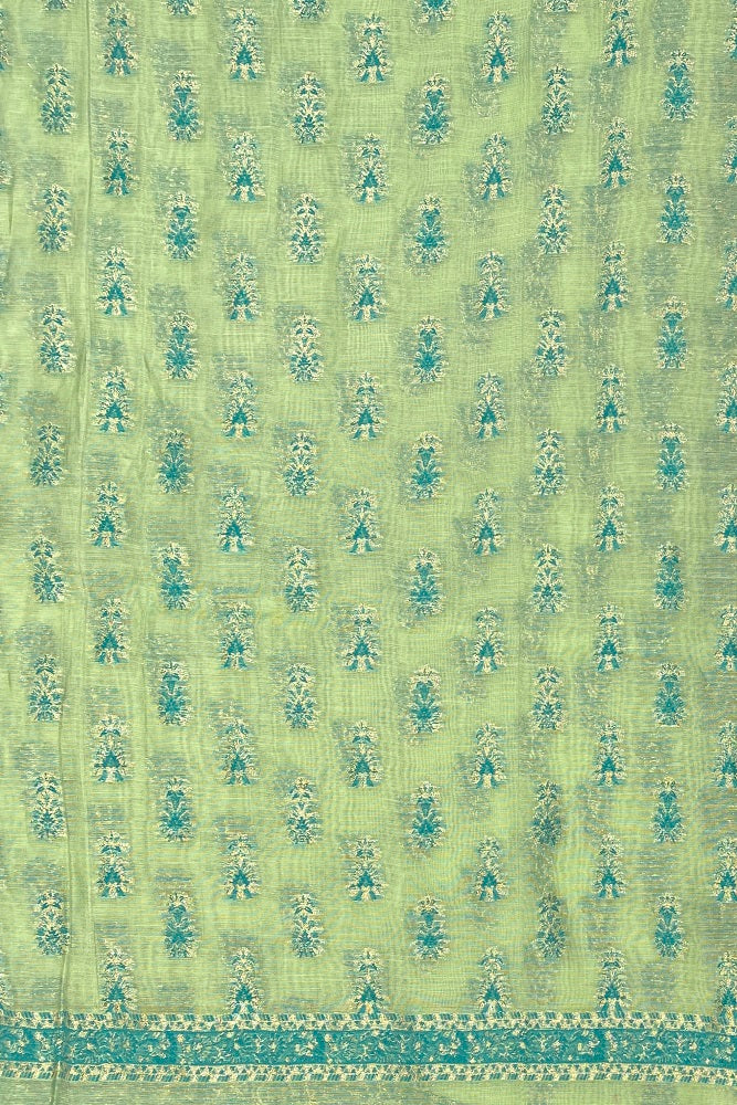Light Green Pure Kani Handloom Silk Saree With Floral Woven Blouse