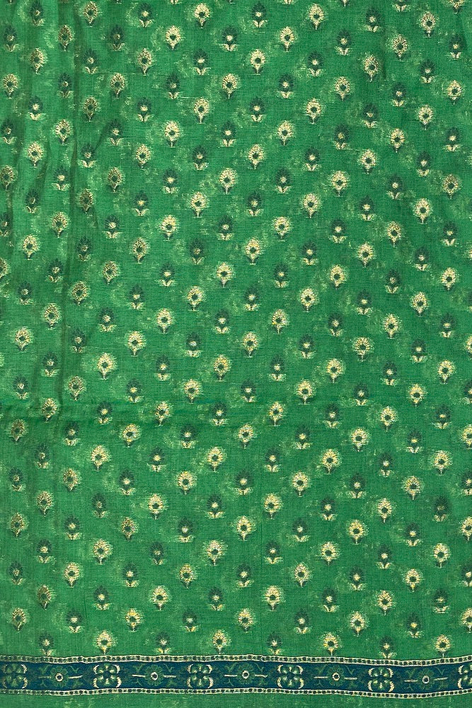 Green Pure Kani Handloom Silk Saree With Floral Woven Blouse