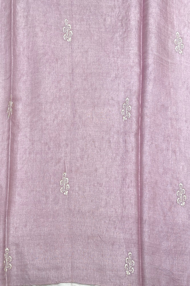 Offwhite, Pink & Purple Tussar Rangkat Embroidery Saree With Resham Work, With Unstiched Blouse