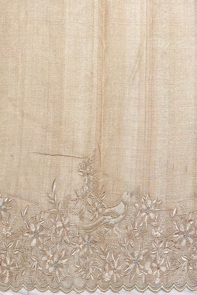 Beige & Green Tussar Rangkat Embroidery Saree With Resham Work, With Unstiched Blouse