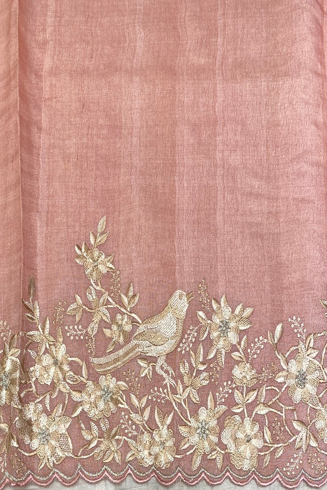 Gold, Pink & Purple Tussar Rangkat Embroidery Saree With Resham Work, With Unstiched Blouse