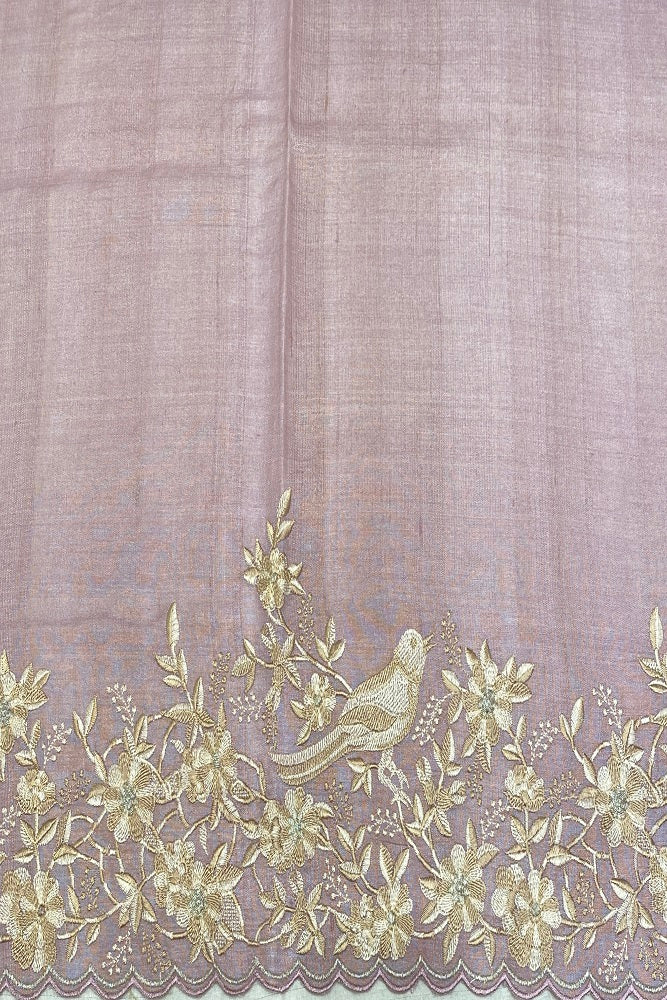 Offwhite, Lavender & Purple Tussar Rangkat Embroidery Saree With Resham Work, With Unstiched Blouse