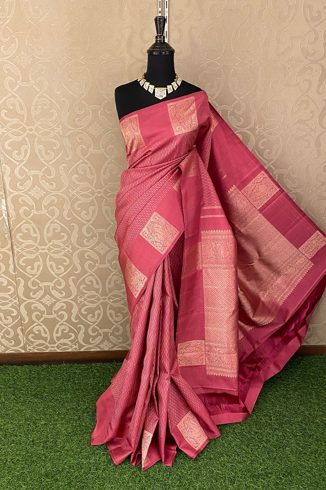 Pink Pure Tissue Kanjeevaram Silk Saree With Blouse