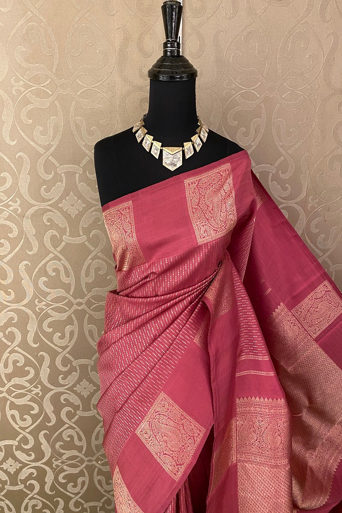 Pink Pure Tissue Kanjeevaram Silk Saree With Blouse