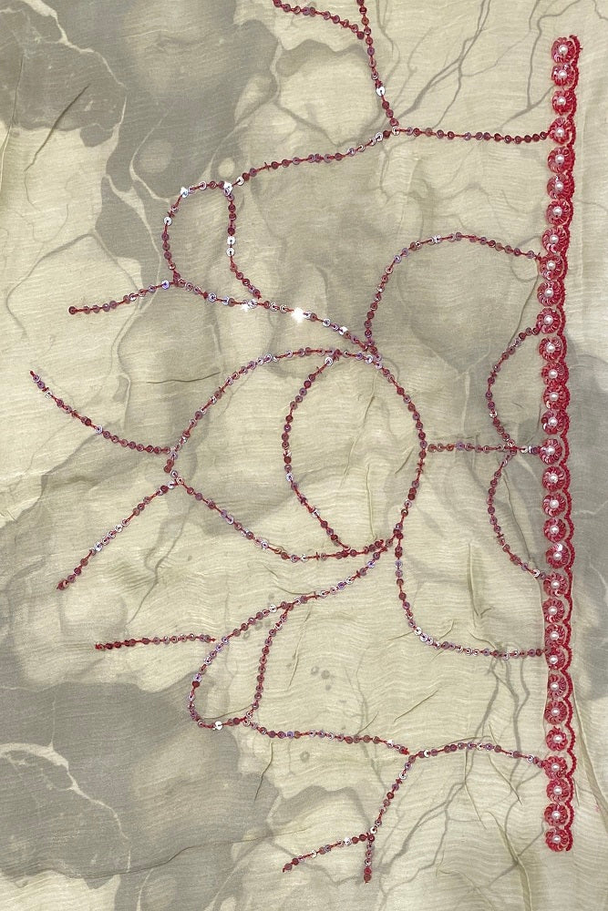 Offwhite Red Crepe Silk Embroidery Party Wear Saree With Blouse Piece