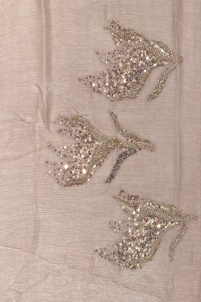 Light Peach Crepe Silk Embroidery Party Wear Saree With Blouse Piece