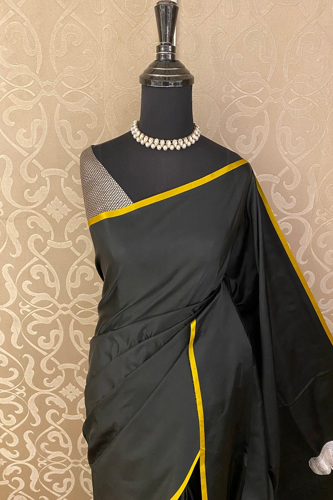 Black Mashru Silk Banarasi Kadwa Handloom Saree Without Border