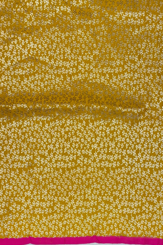 Yellow Mashru Silk Banarasi Kadwa Handloom Saree Without Border