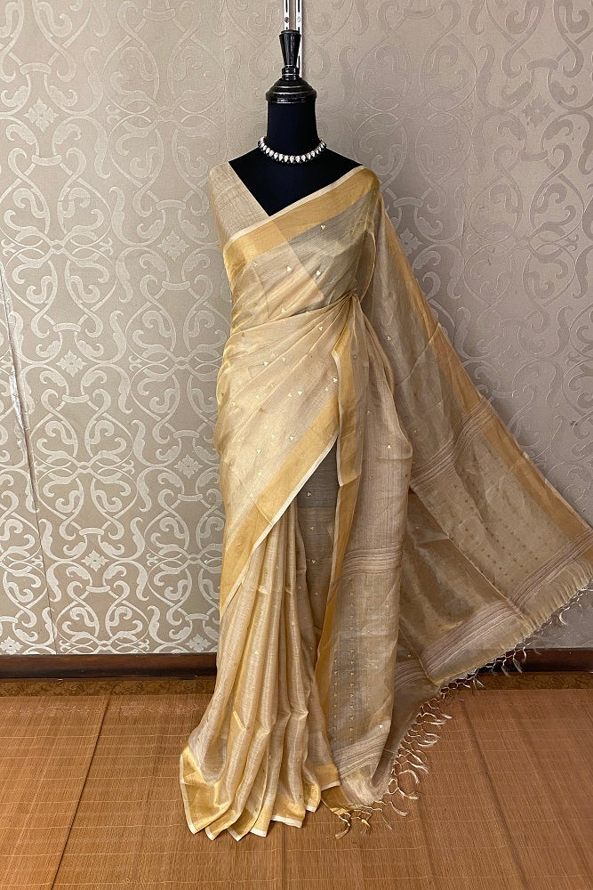 Gold Tissue Handloom Saree With Blouse Piece