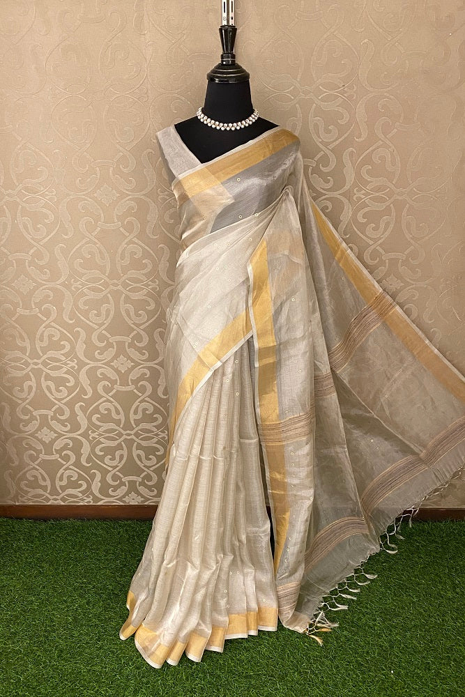 Silver Tissue Handloom Saree With Blouse Piece