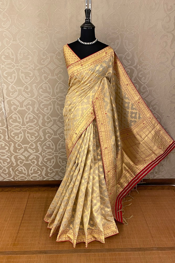 Gold Tissue Kota Saree Hand Embroidery Work, With Blouse Piece